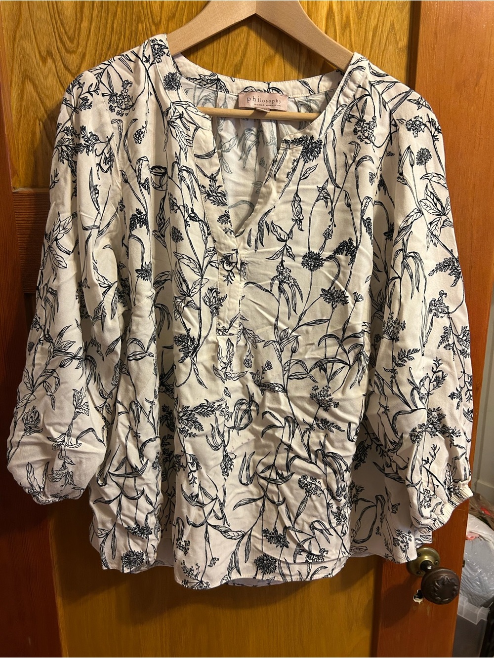 Philosophy Cream Blouse with Navy Botanical Print